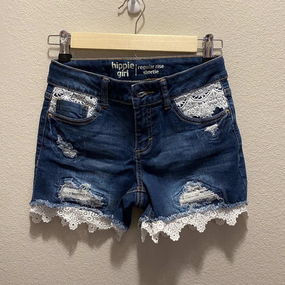 Kids Jean Shorts with Lace Accents